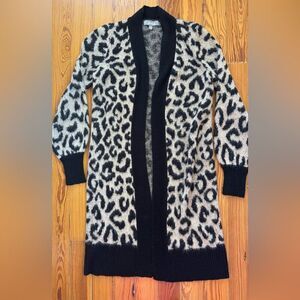Marled Black and Cream Animal Print Long Cardigan
